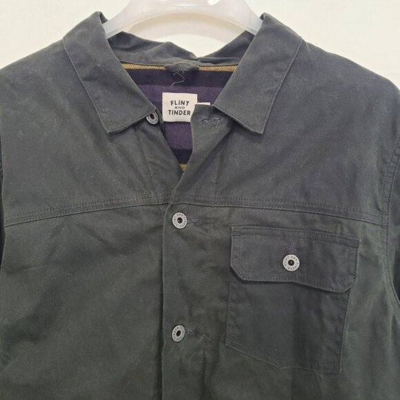 Flint And Tinder Mens XL Flannel Lined Waxed Trucker Jacket Green Workwear - Picture 4 of 9